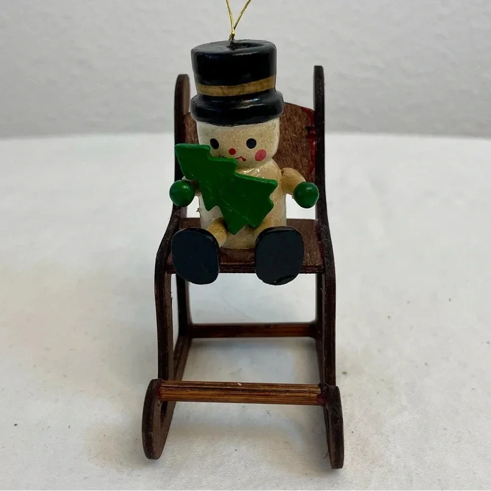 Vintage Russ Country Antique Ornament Snowman On Rocking Chair Style # BX 2057.